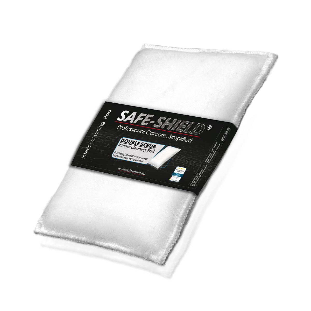 Weißes Double Scrub Pad mit Safe-Shield Produktbanderole