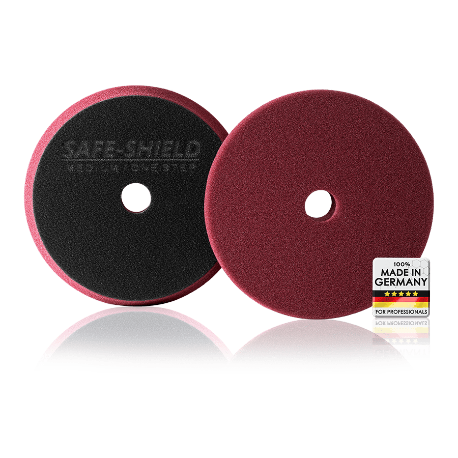 Safe-Shield Medium One-Step foam pad showing the polishing face and hook-and-loop backing.