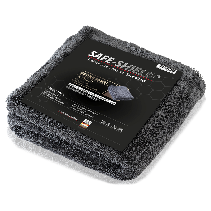 Safe-Shield Auto-Trockentuch mit grauer Twisted-Loop-Mikrofaser.