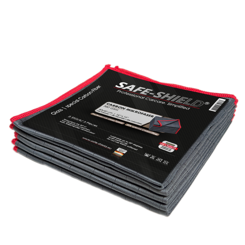 Paños de microfibra Safe-Shield Carbon con borde rojo
