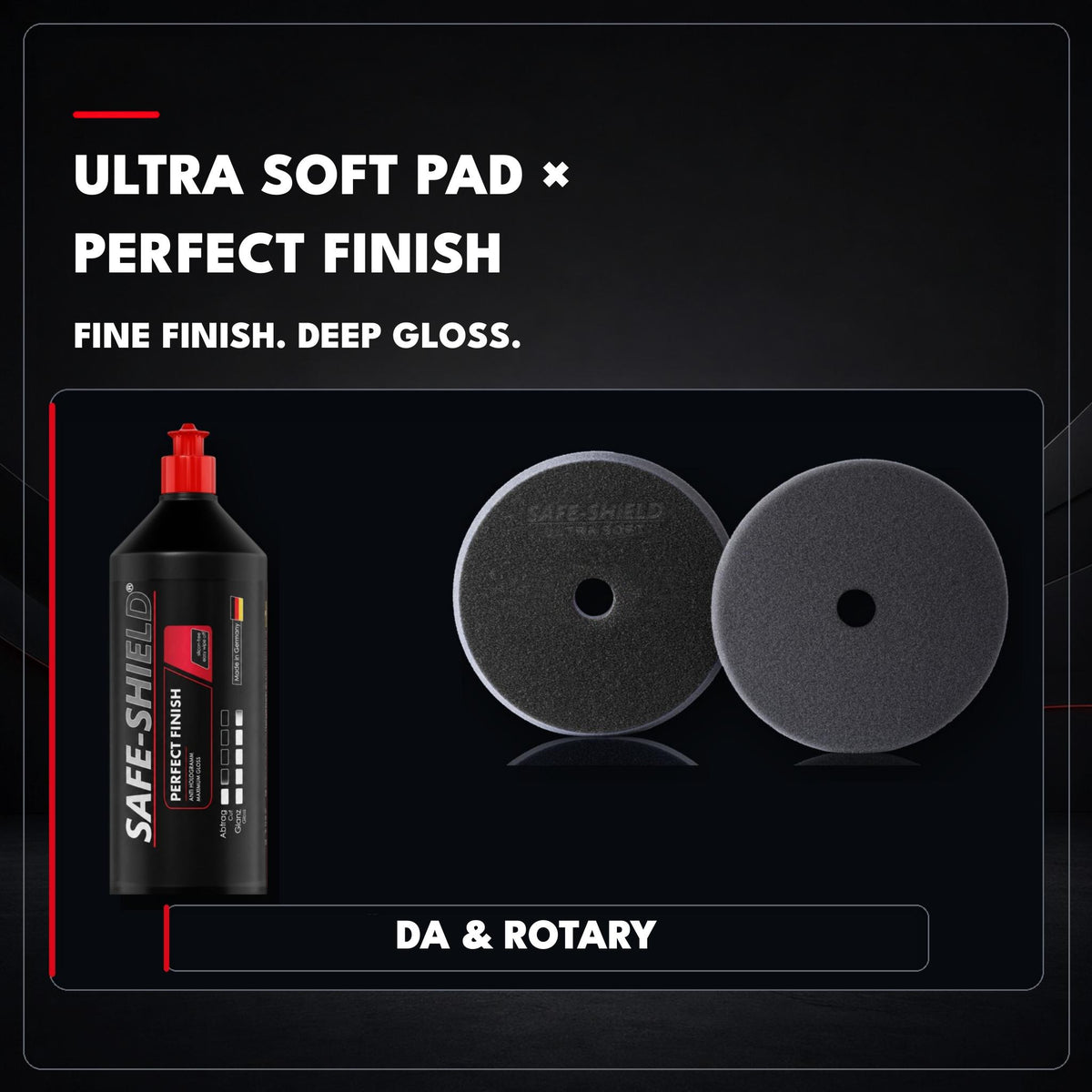 
Disco de pulido Ultra Soft con pulimento Perfect Finish para un acabado fino y brillo profundo, apto para pulidoras orbitales y rotativas.