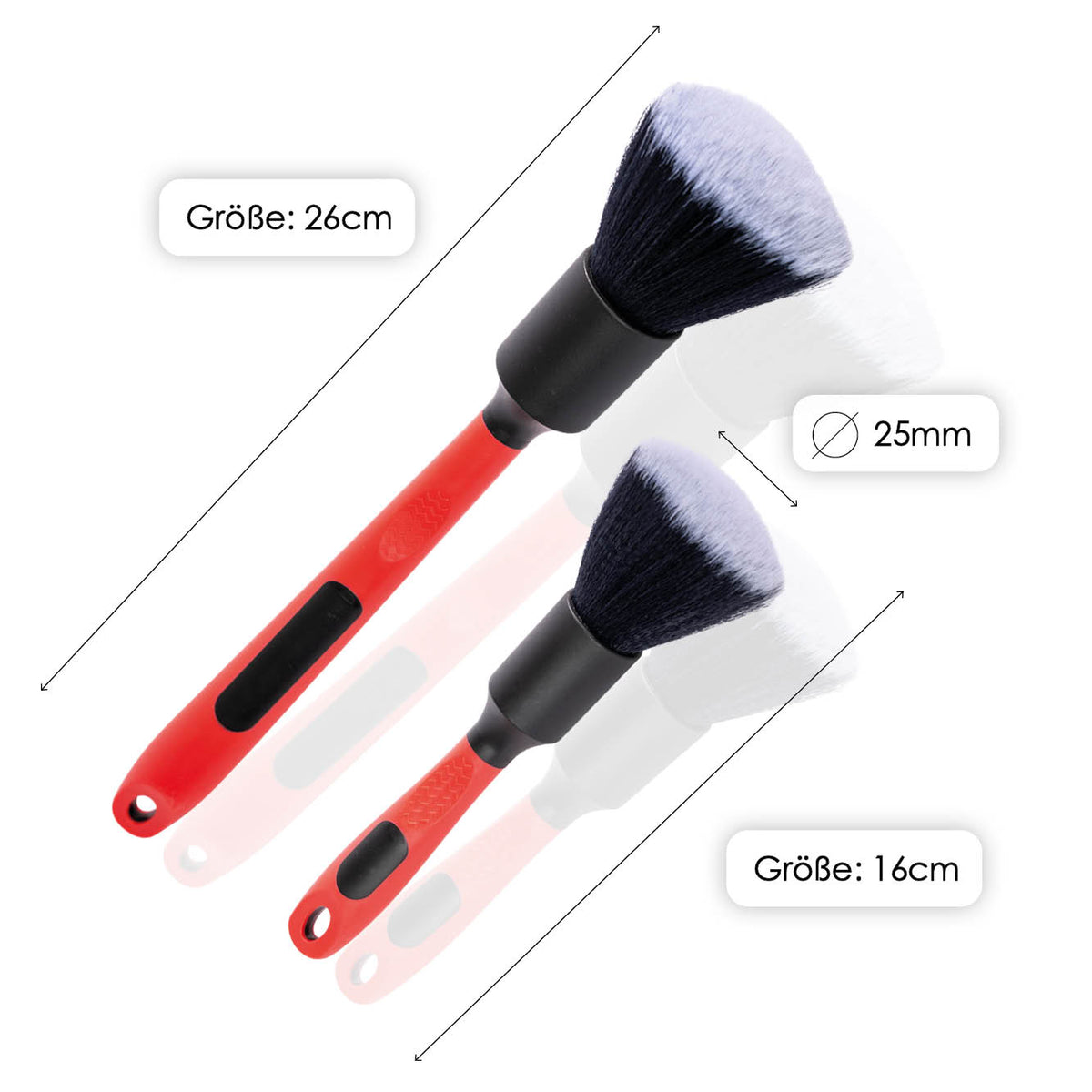 Maßvergleich des Soft-Pinsels in 16 und 26 cm
